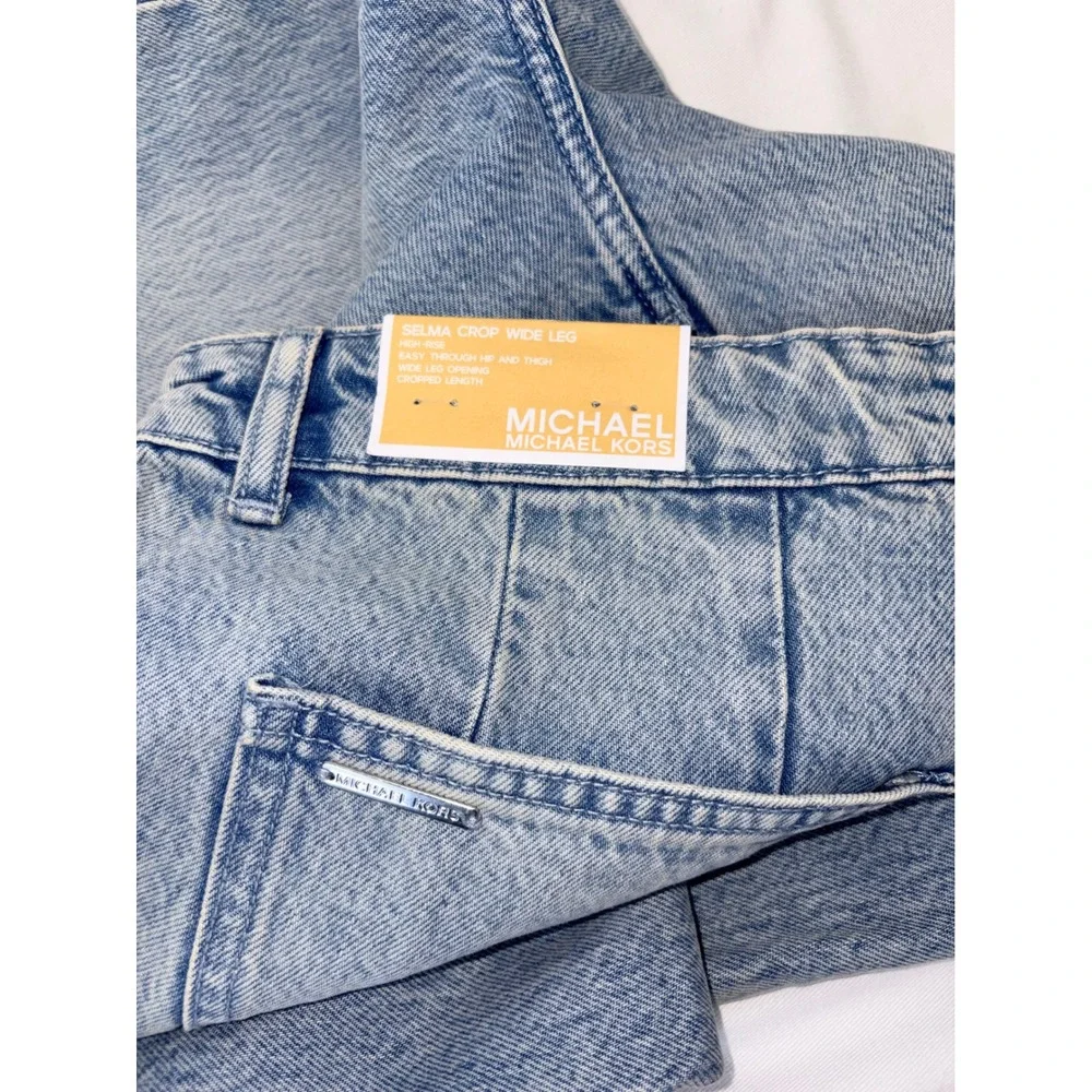 Michael Kors Selma Crop Wide Leg Jeans Light Wash Blue High Rise Denim Womens 16
